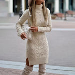 Pauline Cable Knit Turtleneck Sweater Dress