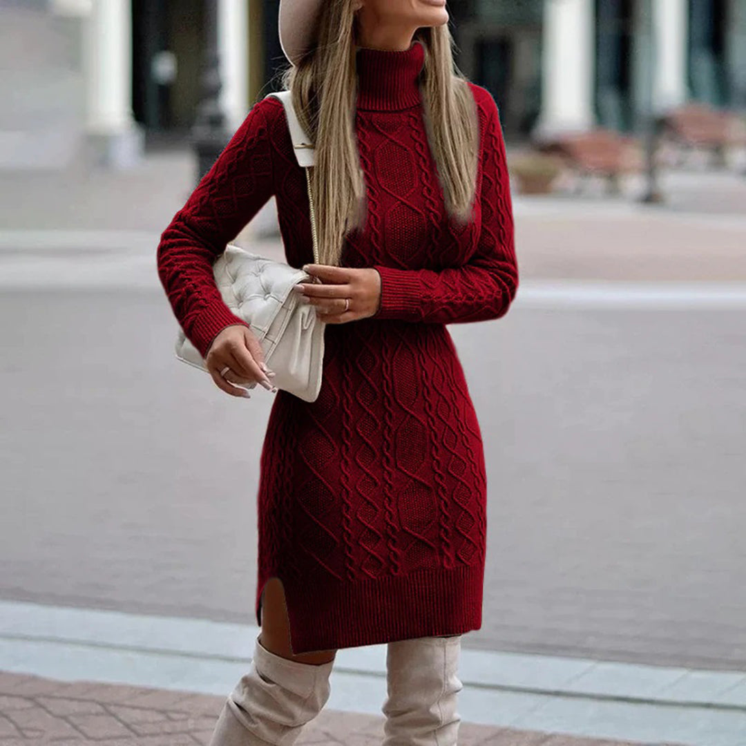 Pauline Cable Knit Turtleneck Sweater Dress