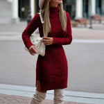 Pauline Cable Knit Turtleneck Sweater Dress