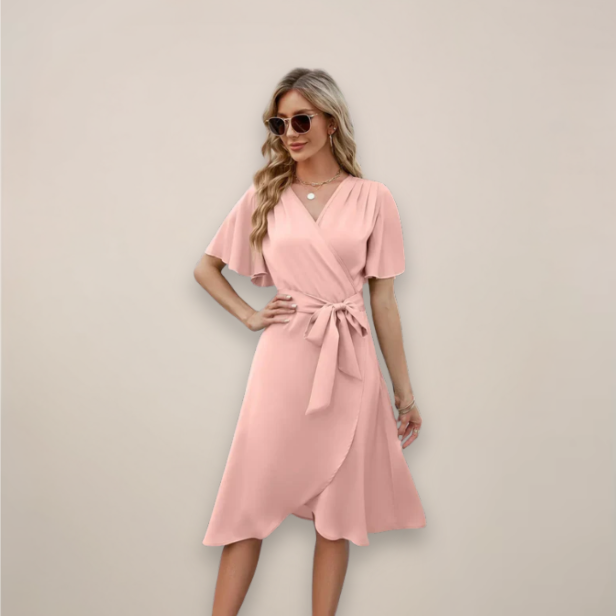 Britta Wrap Midi Dress with Front Tie