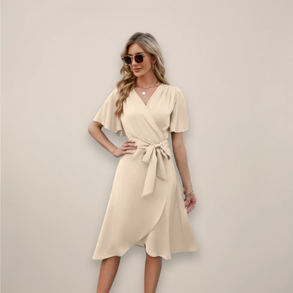 Britta Wrap Midi Dress with Front Tie