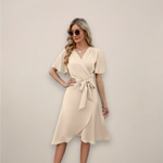 Britta Wrap Midi Dress with Front Tie