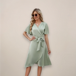 Britta Wrap Midi Dress with Front Tie