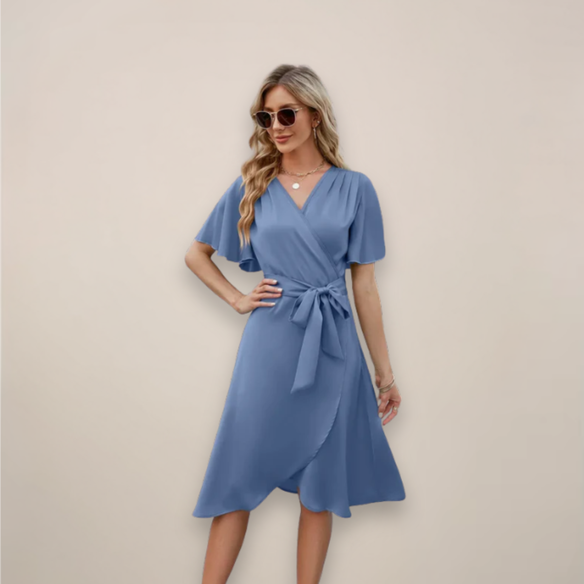 Britta Wrap Midi Dress with Front Tie