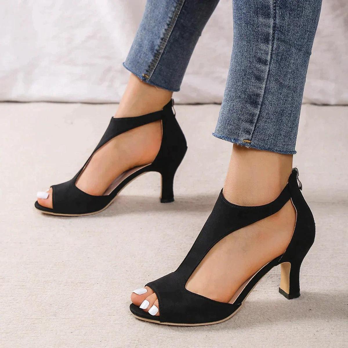 Annika Open-Toe Heels with Back Zip
