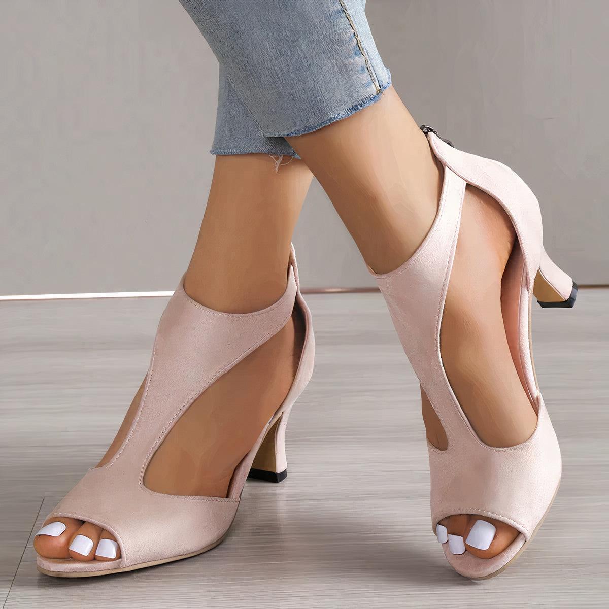 Annika Open-Toe Heels with Back Zip