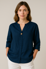 Stefanie Relaxed V-Neck Blouse with Button Detail