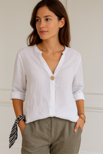 Stefanie Relaxed V-Neck Blouse with Button Detail