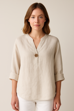Stefanie Relaxed V-Neck Blouse with Button Detail
