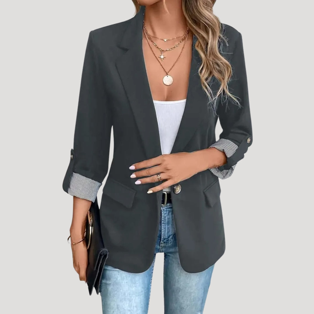 Theresa Tailored Single-Breasted Blazer with Rolled Sleeves