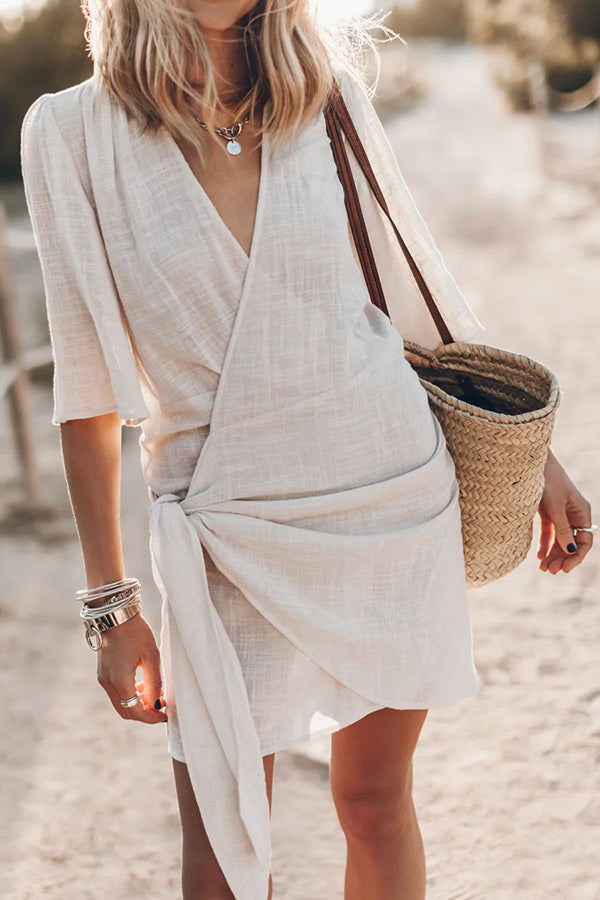 Natascha Wrap Mini Dress with Asymmetric Hem