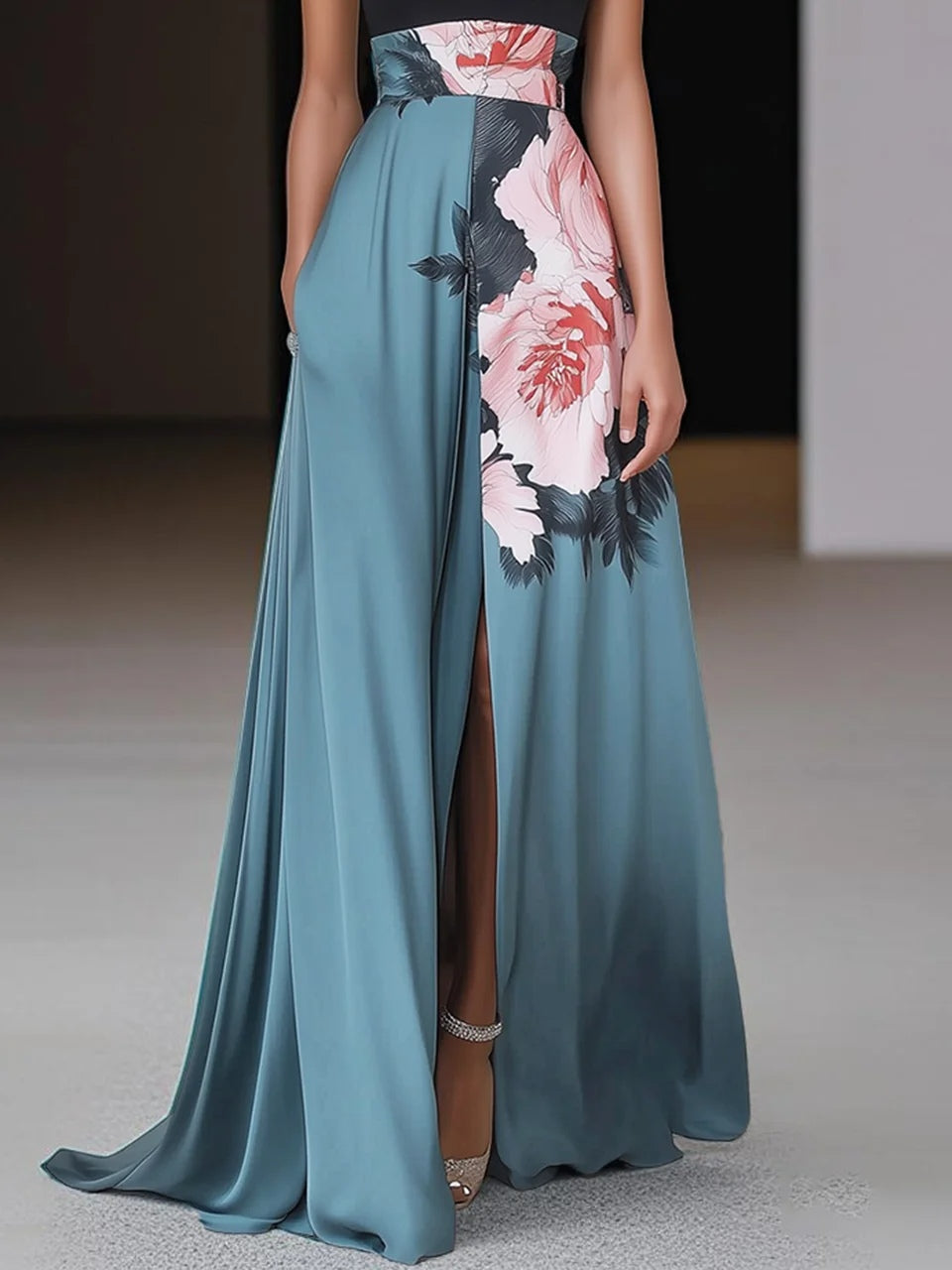 Angela Floral Slit A-Line Maxi Dress