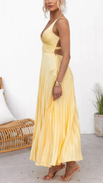 Barbara V-Neck Pleated Maxi Dress