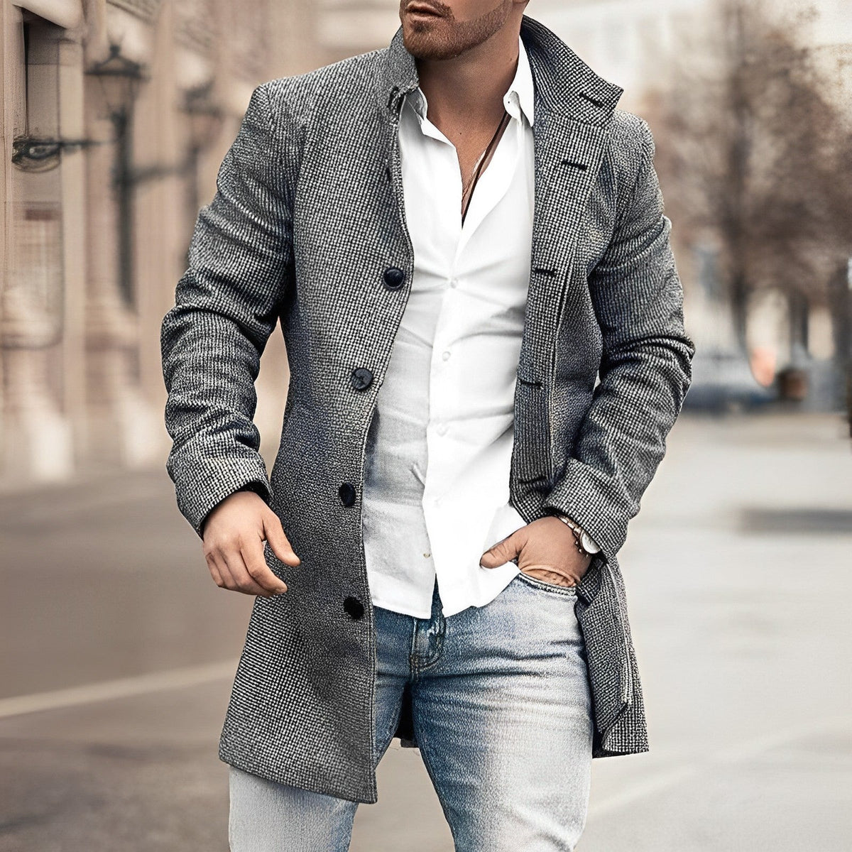 Michael Classic Long Button-Front Coat