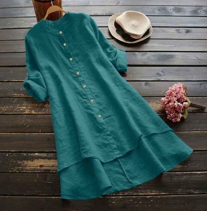 Katharina Linen Shirtdress with Asymmetric Hem