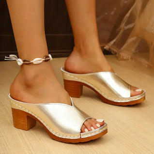 Gabriela Open Slip-On Block Heel Mules