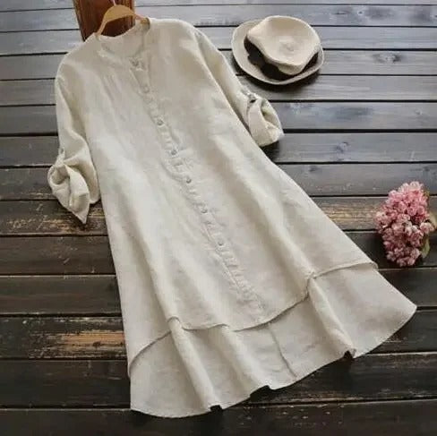 Katharina Linen Shirtdress with Asymmetric Hem