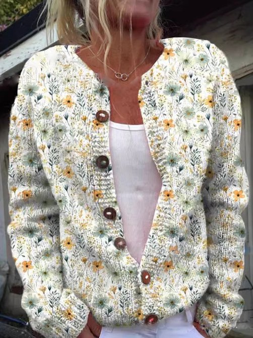 Lena Classic Patterned Button-Up Cardigan