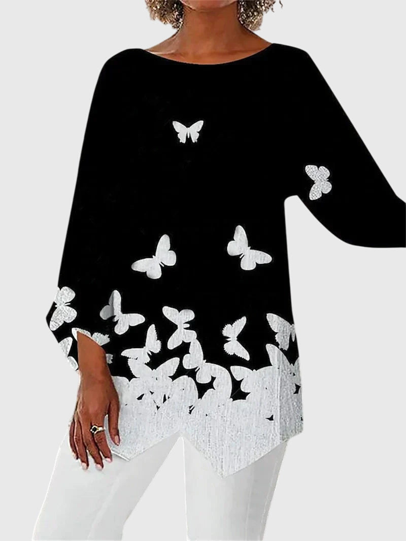Dorothea Butterfly Print Long-Sleeve Top