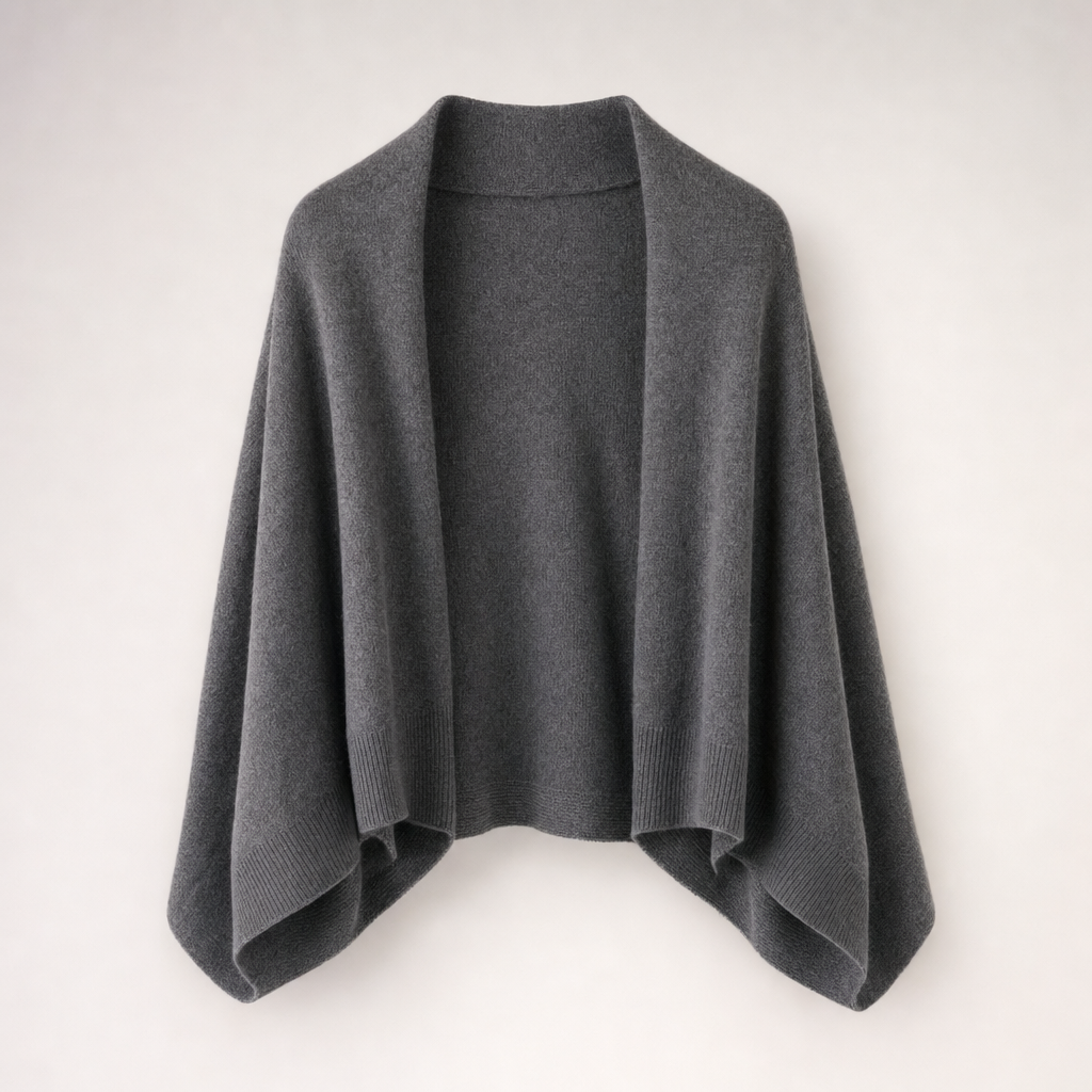 Aldbury Knit Cape in charcoal grey, product shot
