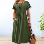 Laura Pleated Short-Sleeve Midi Dress