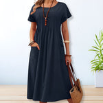 Laura Pleated Short-Sleeve Midi Dress