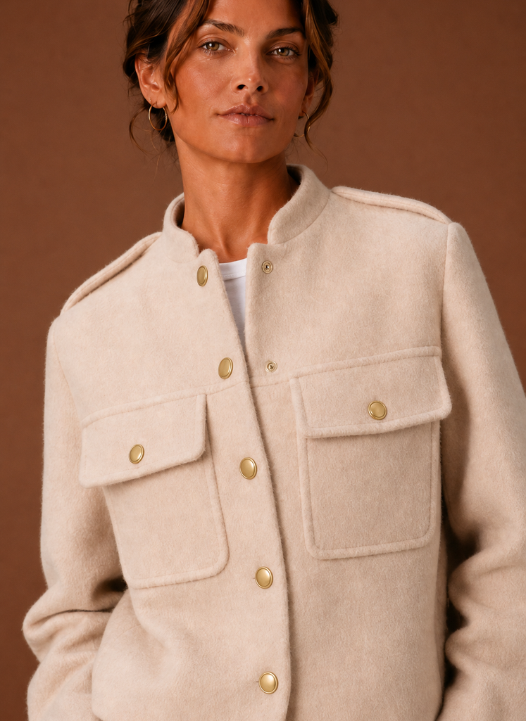 Women's Cropped Jacket - Button-Front Short Coat | Areleon