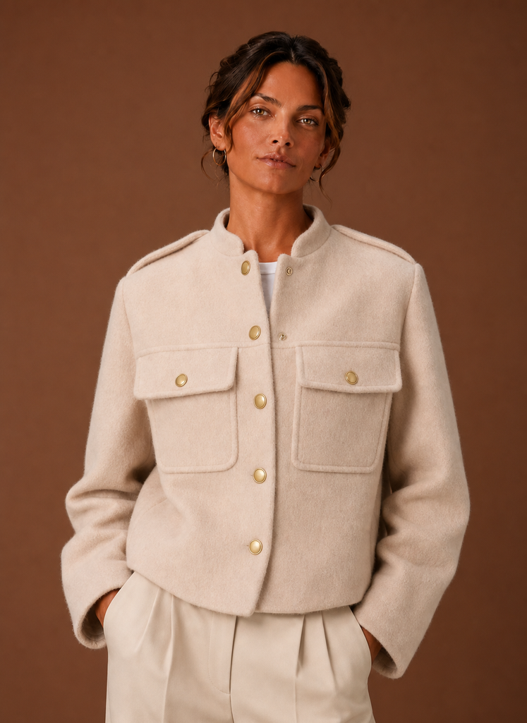 Women's Cropped Jacket - Button-Front Short Coat | Areleon