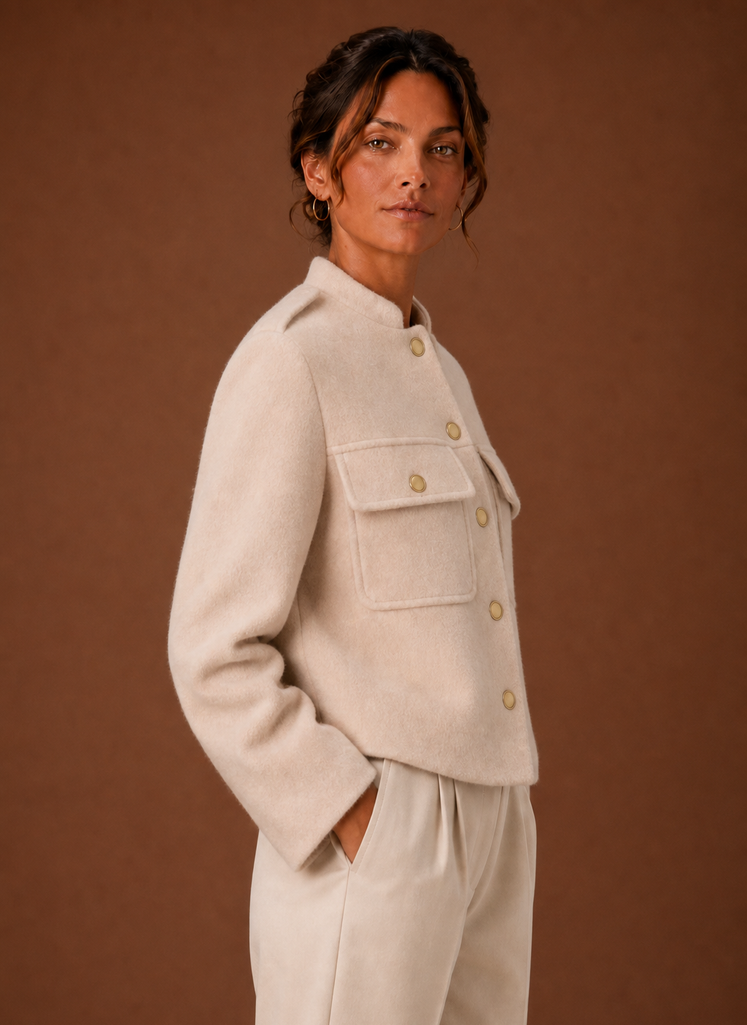 Women's Cropped Jacket - Button-Front Short Coat | Areleon