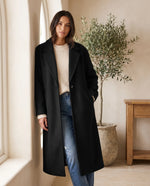 Astrid Wool-Look Coat for Women - Oversized Longline Notch Lapel - Black
