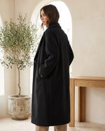 Astrid Wool-Look Coat for Women - Oversized Longline Notch Lapel - Black