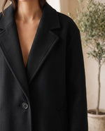 Astrid Wool-Look Coat for Women - Oversized Longline Notch Lapel - Black
