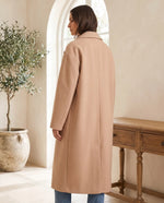Astrid Wool-Look Coat for Women - Oversized Longline Notch Lapel - Khaki