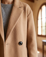 Astrid Wool-Look Coat for Women - Oversized Longline Notch Lapel - Khaki
