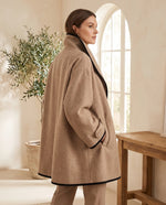 Romy Camel Long Coat for Women – Contrast Trim