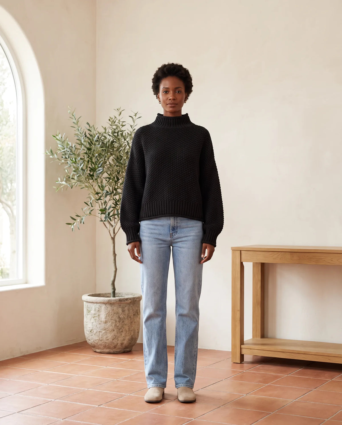 Camille Turtleneck Sweater for Women - Chunky Knit Oversized Pullover - Black | Auburn Row