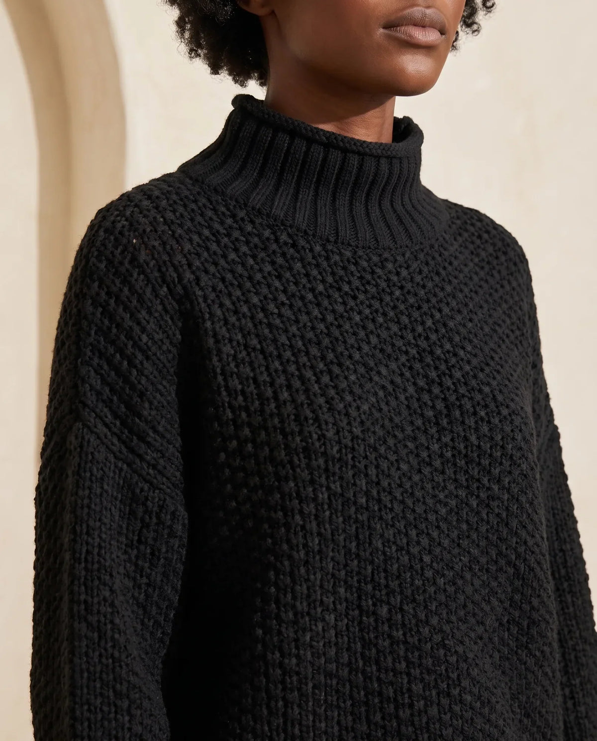 Camille Turtleneck Sweater for Women - Chunky Knit Oversized Pullover - Black | Auburn Row