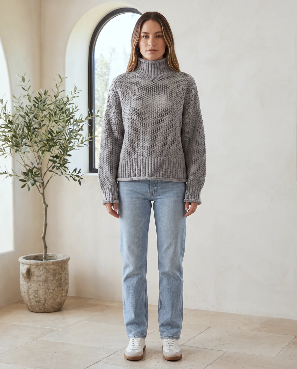 Camille Turtleneck Sweater for Women - Chunky Knit Oversized Pullover - Grey | Auburn Row