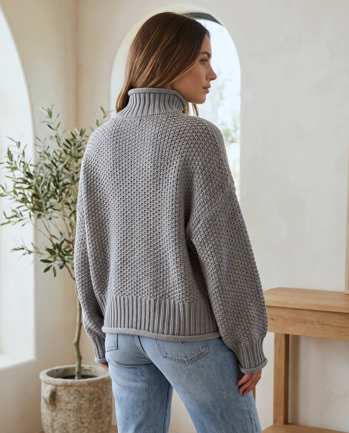 Camille Turtleneck Sweater for Women - Chunky Knit Oversized Pullover - Grey | Auburn Row