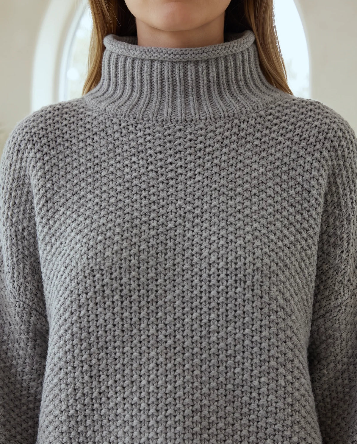 Camille Turtleneck Sweater for Women - Chunky Knit Oversized Pullover - Grey | Auburn Row