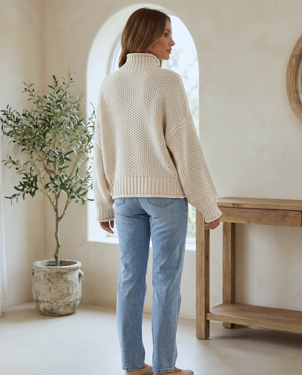 Camille Turtleneck Sweater for Women - Chunky Knit Oversized Pullover - White | Auburn Row