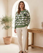 Mabel Fluffy Sheep Crew Neck Sweater for Women – Green