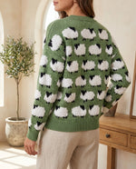 Mabel Fluffy Sheep Crew Neck Sweater for Women – Green