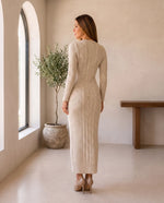 Colette Sweater Dress for Women - Cable Knit Maxi Long Sleeve - Beige | Auburn Row