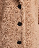 Delphine Teddy Coat for Women - Longline Notched Collar Fleece - Khaki | Auburn Row