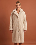Delphine Teddy Coat for Women - Longline Notched Collar Fleece - White | Auburn Row