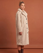 Delphine Teddy Coat for Women - Longline Notched Collar Fleece - White | Auburn Row