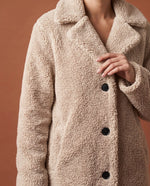 Delphine Teddy Coat for Women - Longline Notched Collar Fleece - White | Auburn Row