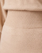 Elodie Knit Midi Dress for Women - Fitted Ribbed Turtleneck - Beige