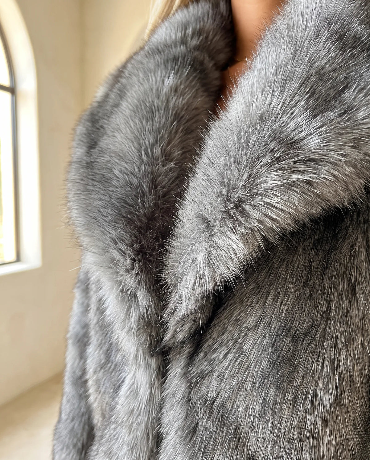 Beatrix Fluffy Lapel Jacket for Women – Grey